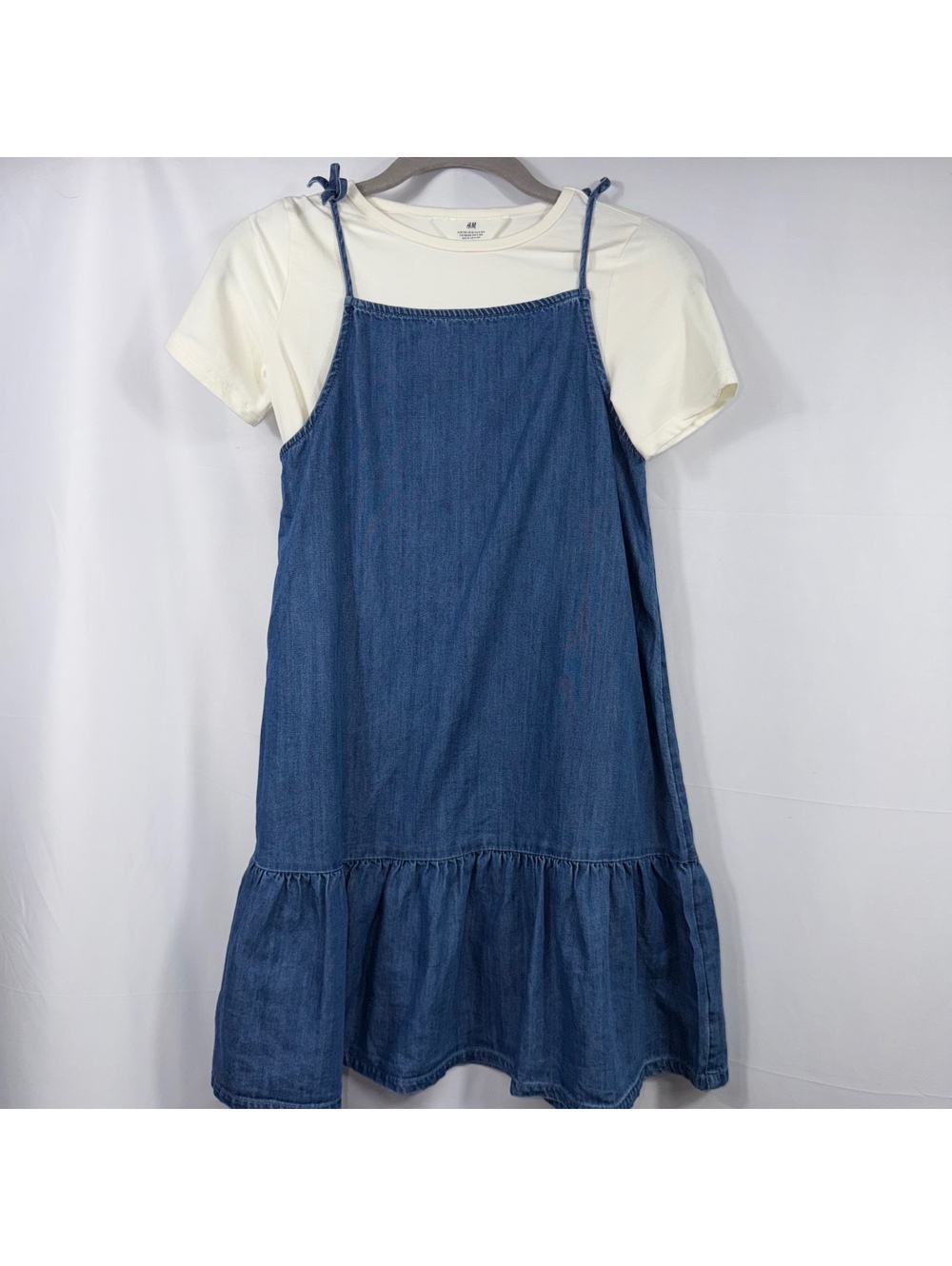 H&M Girls 10 Denim Ruffle Dress & Tee Set
